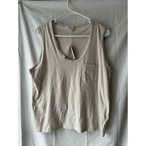James Perse V Neck Cotton Tank in Salt Size 2